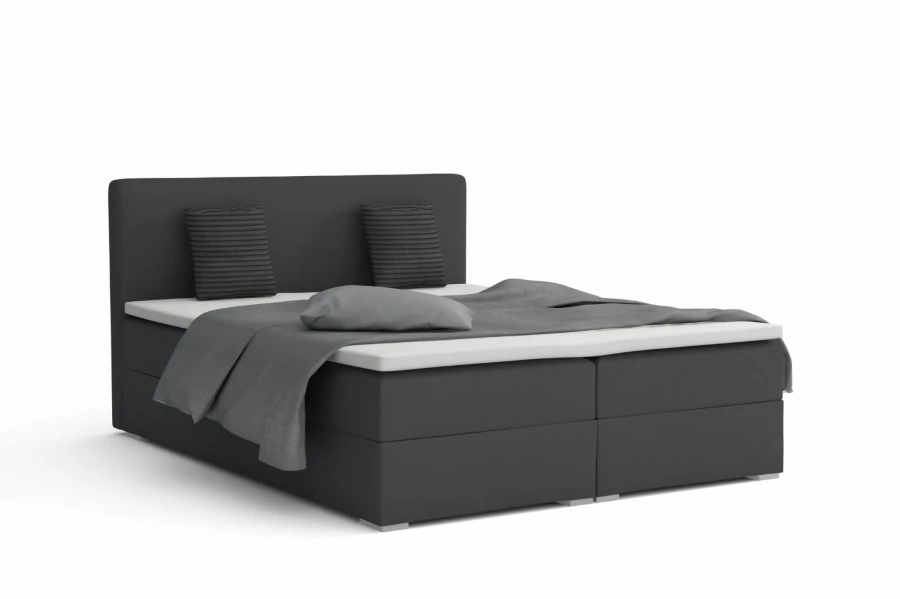 Dunkelgraues Boxspringbett mit grauen Textilien, elegantes Design für Ihr Schlafzimmer