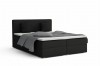 Modernes Boxspringbett in Schwarz mit grauem Bettzeug auf weißem Hintergrund.