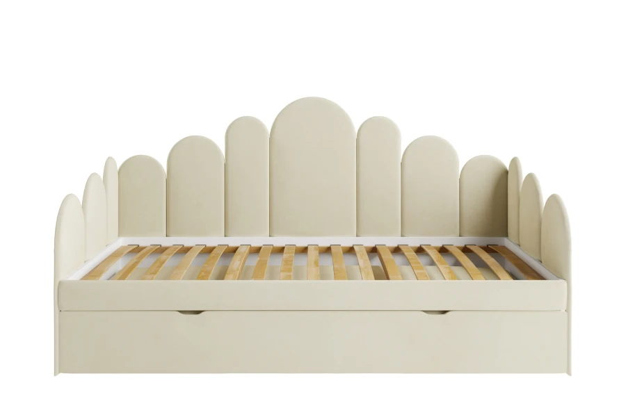 Modernes Kinderbett Beige mit Lattenrost und geschlossener Schublade