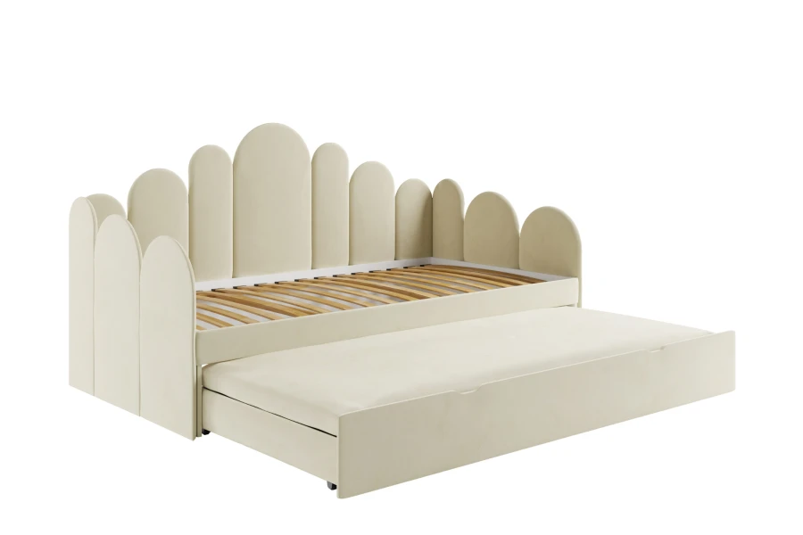 Funktionsbett Beige mit ausziehbarer Gästeliege, modernes Bogendesign