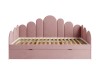 Vorderansicht rosa Polsterbett mit Lattenrost und geschwungenem Design