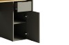 Detailansicht Schreibtisch-Unterschrank mit offener Tür und Schublade in Grau.