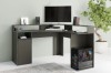 Gaming-Eckschreibtisch in Grau mit PC-Setup, Monitor und Dekopflanze.