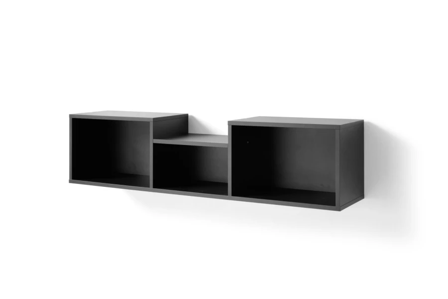 Modernes schwarzes Wandregal mit drei Fächern, minimalistisches Design für die Wandmontage.