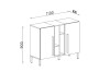 Technische Skizze Sideboard mit Maßen 1100x400x900 mm, Türen und Regal.