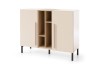 Cremefarbenes Sideboard mit offenem Holzregal und schwarzen Metallbeinen