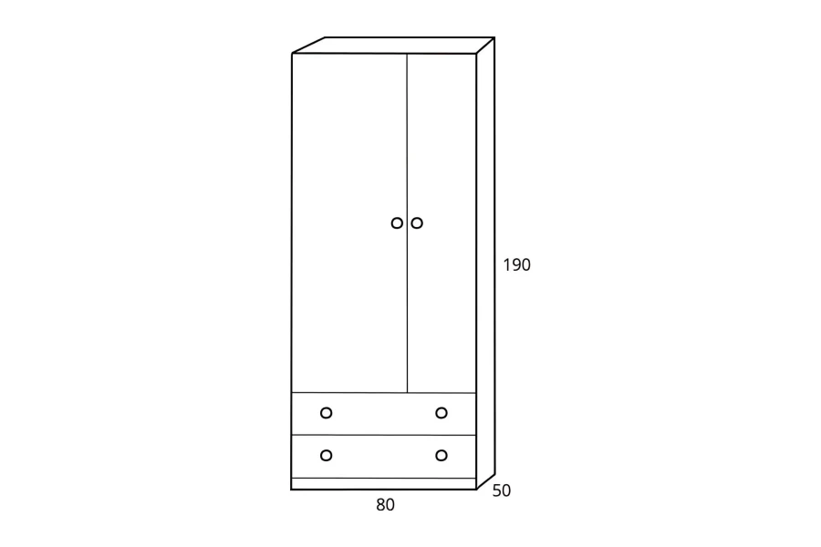 Abmessungen des Poko Kleiderschranks: 80cm Breite, 190cm Höhe, 50cm Tiefe.