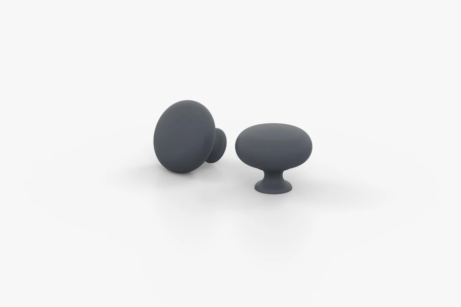 Zwei anthrazitfarbene Möbelknöpfe im minimalistischen Design für Schränke und Kommoden.