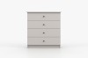 Schlichte beige Kommode mit 4 Schubladen und schwarzen Griffen für das Schlafzimmer.