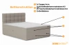 Bed construction of a boxspring bed with topper, mattress and two storage boxes.