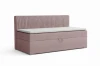 Roze boxspringbed met cord-hoofdbord en praktische beddenbak