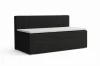 Modern zwart boxspringbed met geribbeld hoofdbord en wit matras.