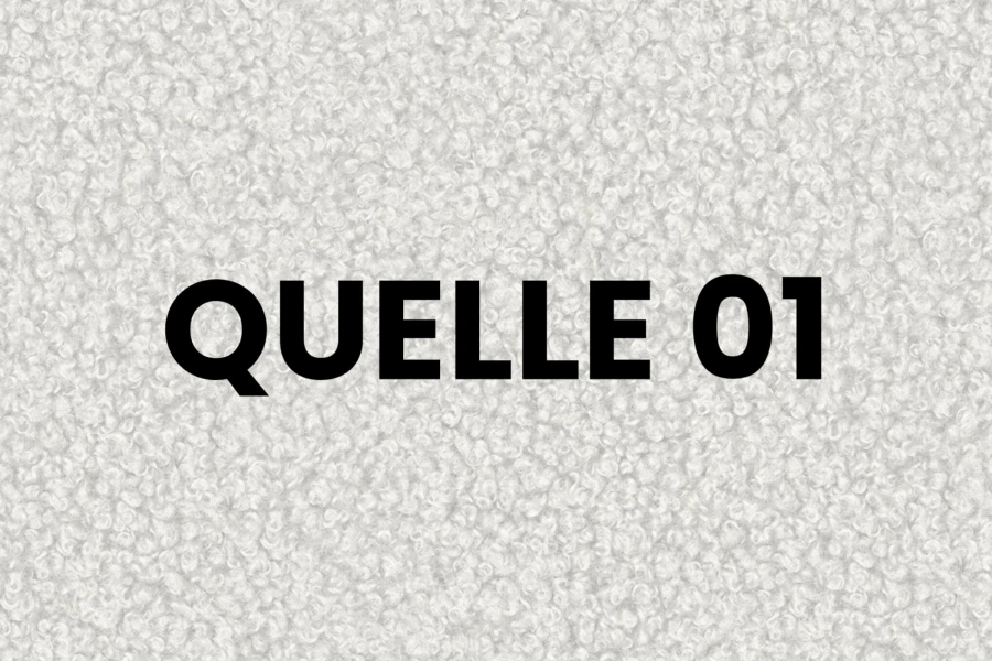 Detailopname van de textuur van de witte bouclé stof Quelle 01 voor gestoffeerde meubels.