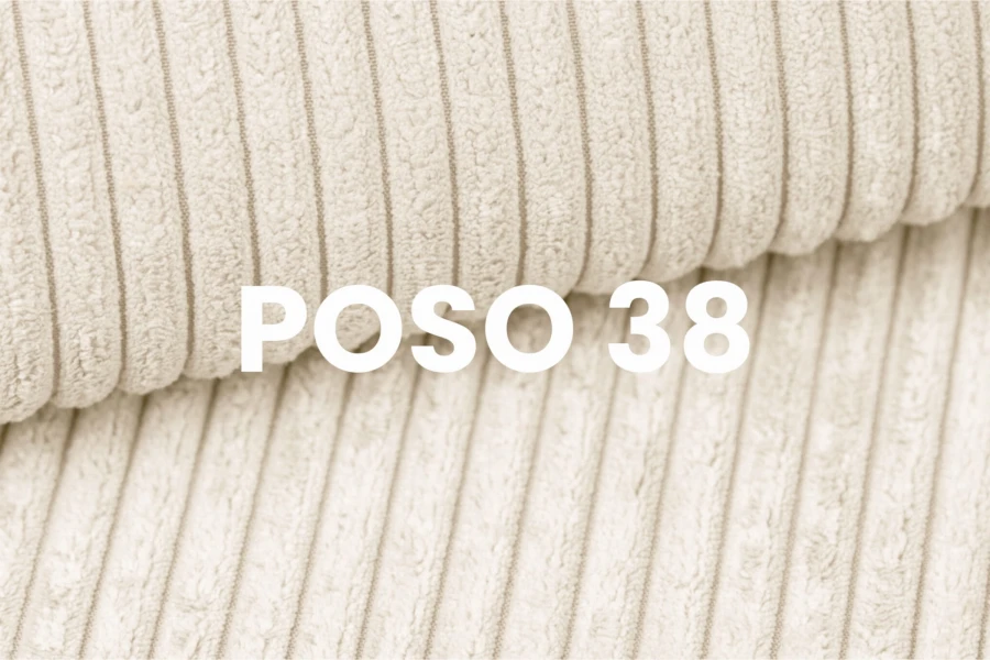 Close-up van de hoogwaardige cord-stof POSO 38 in beige voor gestoffeerde meubels.