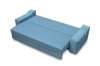 Hellblaues Sofa komplett zur Liegefläche ausgeklappt, ideal als Gästebett nutzbar.