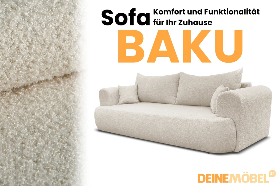 Stilvolles Bouclé-Sofa Baku in Weiß für ein gemütliches Zuhause.