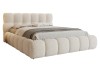 Stilvolles Polsterbett in Beige aus Bouclé-Material, freigestellt auf weißem Hintergrund.