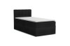 Modernes Boxspring-Einzelbett in Schwarz mit gepolstertem Kopfteil und weißem Topper.