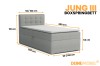 Dimensions for the Jung III boxspring bed: height 110 cm, length 205 cm, width 90/100 cm.