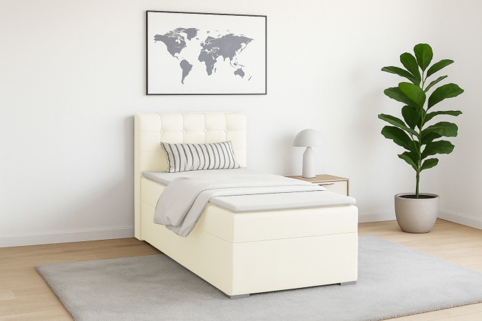 Modernes Boxspringbett Jung III in Creme für Jugendzimmer, inklusive Kopfteil und Topper.