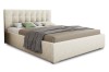 Modernes Polsterbett in Beige mit gestepptem Kopfteil für ein gemütliches Schlafzimmer.