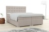 Modernes Boxspringbett Claudia in Beige mit gestepptem Kopfteil in gemütlichem Schlafzimmer.