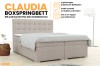 Infografik zum Boxspringbett Claudia mit Features wie Bettkästen, Farbauswahl und Kaltschaum-Topper.