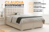 Modernes Boxspringbett Claudia im Schlafzimmer mit Info-Highlights zu Topper und Bettkasten.