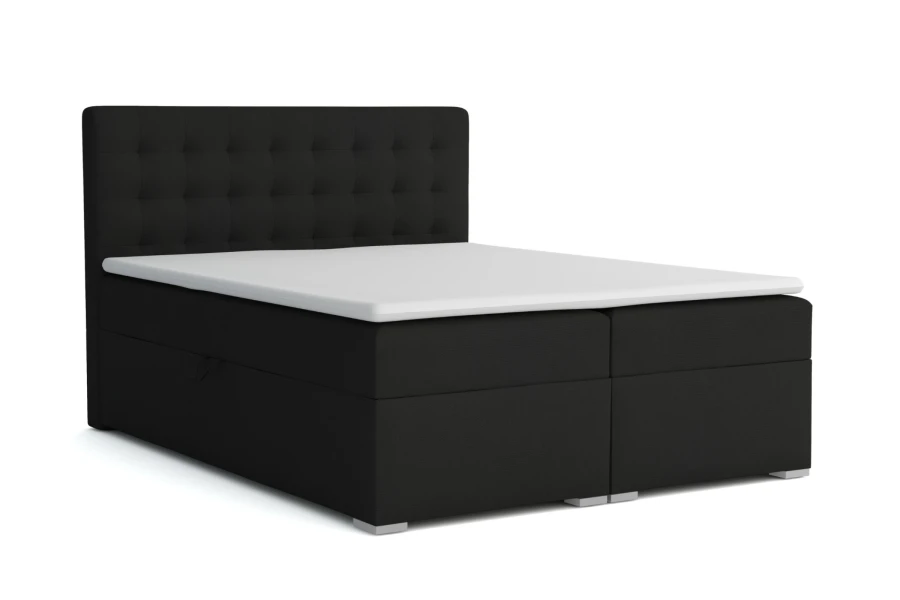 Livia Boxspringbett in Schwarz mit Matratze und Topper auf weißem Hintergrund.