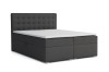 Dunkelgraues Boxspringbett mit Stauraum und gestepptem Kopfteil auf weißem Hintergrund.