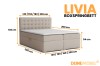 Technische tekening met afmetingen voor het Livia boxspringbed: hoogtes, breedtes en lengtes.