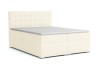 Beiges Boxspringbett Livia mit gestepptem Kopfteil und inklusivem Topper auf weißem Hintergrund.