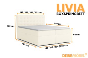 LIVIA 120x200 Kronos 38 Creme Boxspringbett mit Bettkasten Deine Möbel