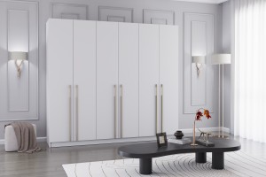 MIRELO 230 cm Kleiderschrank Drehtürenschrank Cahmere Weiß Schwarz Deine Möbel