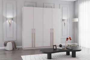 MIRELO 200 cm Kleiderschrank Drehtürenschrank Cahmere Weiß Schwarz Deine Möbel