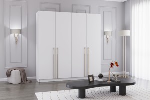 MIRELO 200 cm Kleiderschrank Drehtürenschrank Cahmere Weiß Schwarz Deine Möbel