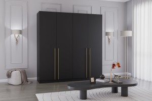 MIRELO 200 cm Kleiderschrank Drehtürenschrank Cahmere Weiß Schwarz Deine Möbel