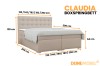 Beiges Boxspringbett Claudia mit Maßen, gemütliches Polsterbett mit gestepptem Kopfteil.