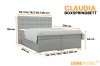Graues Boxspringbett Claudia mit Abmessungen: Breite 120-200 cm, Kopfteilhöhe 120 cm, Tiefe 205 cm.