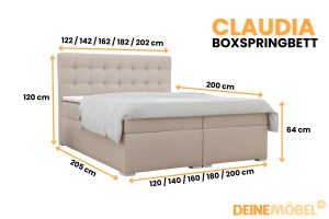 CLAUDIA 140x200 Velour Paros 2 Beige Boxspringbett mit Bettkasten Deine Möbel