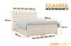 Cremefarbenes Boxspringbett Claudia mit Abmessungen: Breite 120-200 cm, Kopfteilhöhe 120 cm, Tiefe 205 cm.