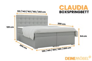 CLAUDIA 120x200 Velour Paros 5 Hellgrau Boxspringbett mit Bettkasten Deine Möbel