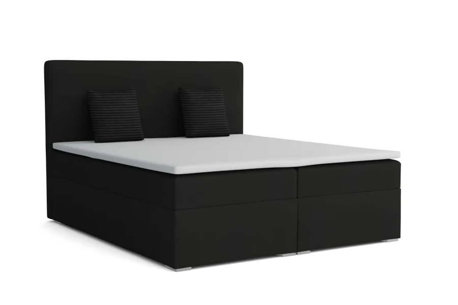 Freigestellte Ansicht des schwarzen Boxspringbetts Basic mit weißer Matratzenauflage.