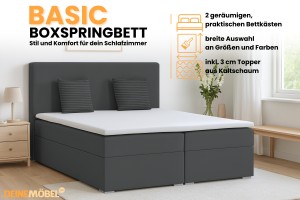 BASIC Boxspringbett mit Bettkasten 200x200 Dunkelgrau H4 Deine Möbel
