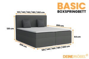 BASIC Boxspringbett mit Bettkasten 200x200 Dunkelgrau H4 Deine Möbel
