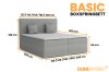 Grijs BASIC boxspringbed met gedetailleerde afmetingen voor verschillende breedtes und hoogtes.