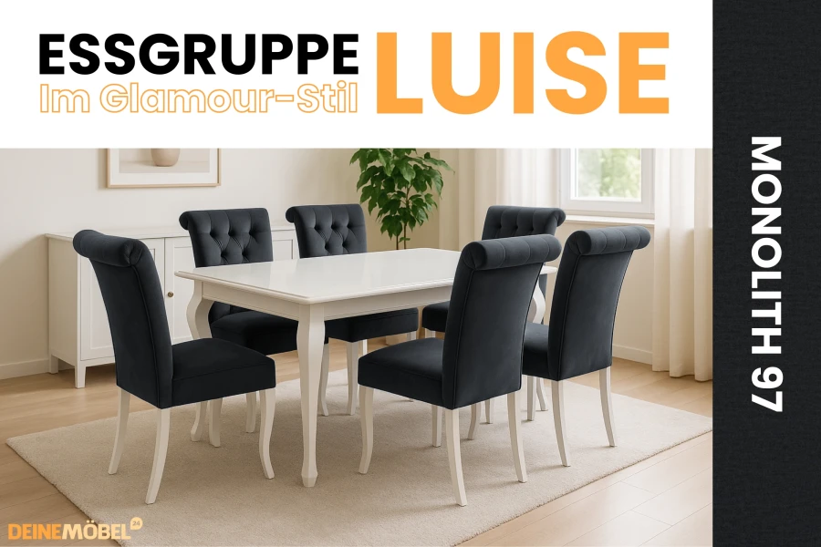 Essgruppe Luise im Glamour-Stil, Monolith 97 Stoff, 7-teiliges Set.