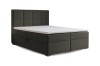 Anthrazitfarbenes Boxspringbett mit gestepptem Kopfteil und Topper vor weißem Hintergrund.