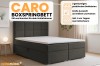 Eigenschaften des Caro Boxspringbetts: 2 Bettkästen, Farbauswahl und inklusiver Kaltschaumtopper.