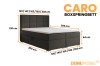 Maßskizze für das Boxspringbett Caro mit Details zu Liegehöhe, Breite und Gesamttiefe.